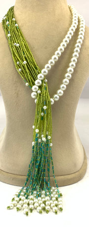 NK15012A - MULTI LAYERED SEED/PLASTIC PEARL BEAD WITH BRAIDED THREAD TAI NECKLACE